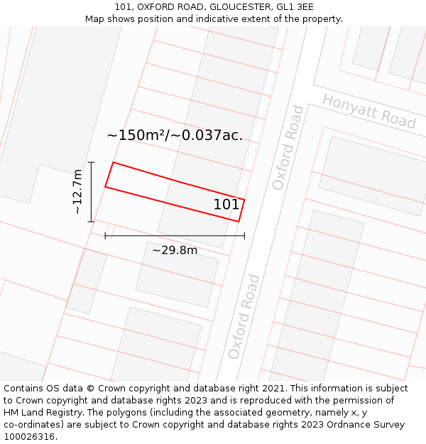 101, OXFORD ROAD, GLOUCESTER, GL1 3EE: Plot and title map