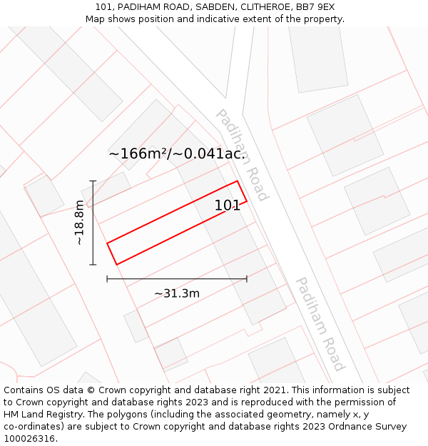 101, PADIHAM ROAD, SABDEN, CLITHEROE, BB7 9EX: Plot and title map