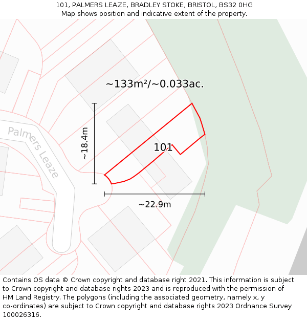 101, PALMERS LEAZE, BRADLEY STOKE, BRISTOL, BS32 0HG: Plot and title map