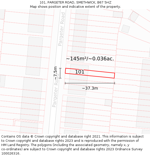 101, PARGETER ROAD, SMETHWICK, B67 5HZ: Plot and title map