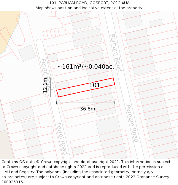 101, PARHAM ROAD, GOSPORT, PO12 4UA: Plot and title map