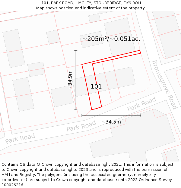 101, PARK ROAD, HAGLEY, STOURBRIDGE, DY9 0QH: Plot and title map