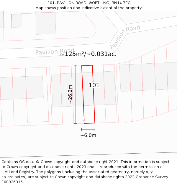 101, PAVILION ROAD, WORTHING, BN14 7EG: Plot and title map