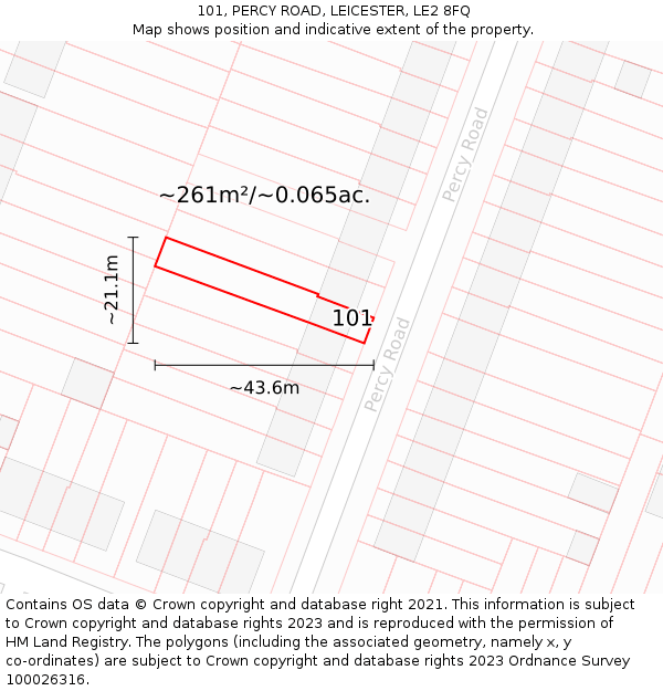101, PERCY ROAD, LEICESTER, LE2 8FQ: Plot and title map