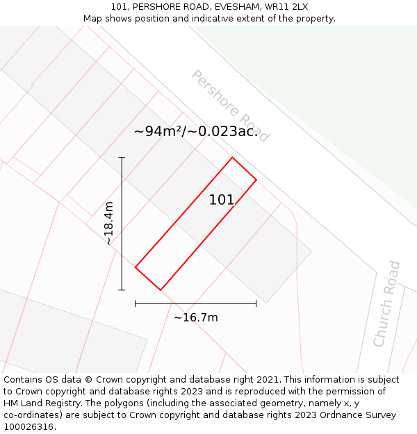 101, PERSHORE ROAD, EVESHAM, WR11 2LX: Plot and title map