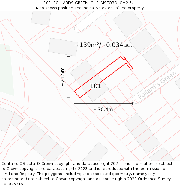 101, POLLARDS GREEN, CHELMSFORD, CM2 6UL: Plot and title map