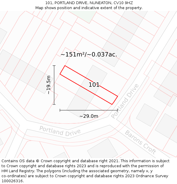 101, PORTLAND DRIVE, NUNEATON, CV10 9HZ: Plot and title map