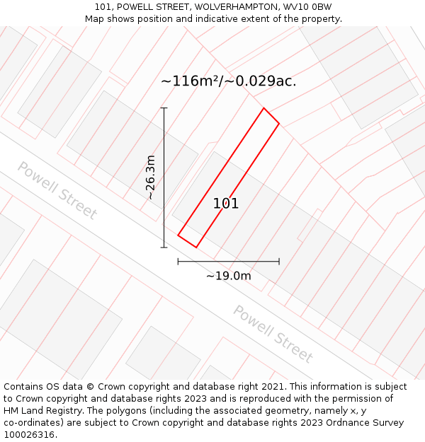 101, POWELL STREET, WOLVERHAMPTON, WV10 0BW: Plot and title map