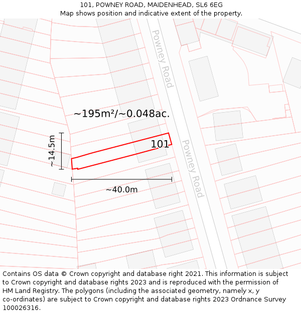 101, POWNEY ROAD, MAIDENHEAD, SL6 6EG: Plot and title map
