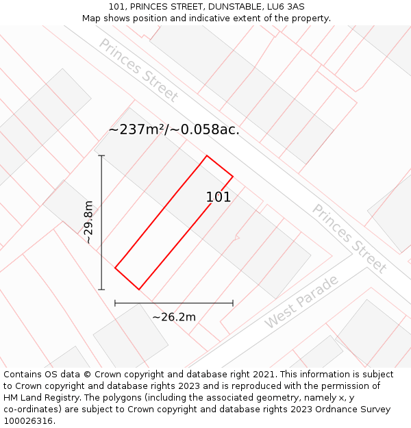 101, PRINCES STREET, DUNSTABLE, LU6 3AS: Plot and title map