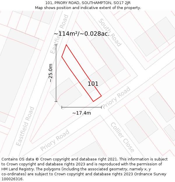101, PRIORY ROAD, SOUTHAMPTON, SO17 2JR: Plot and title map