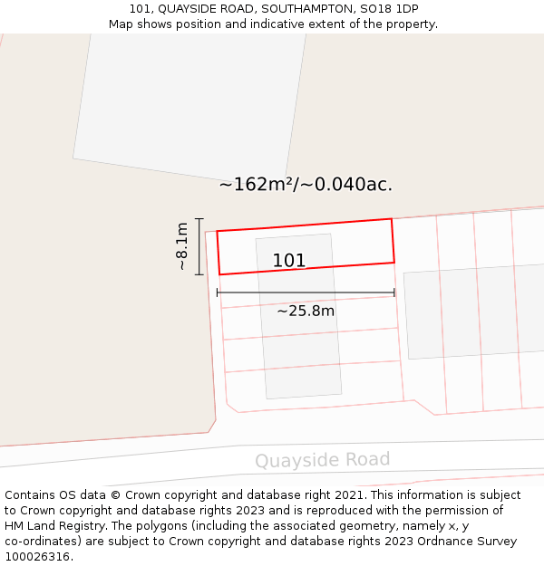 101, QUAYSIDE ROAD, SOUTHAMPTON, SO18 1DP: Plot and title map
