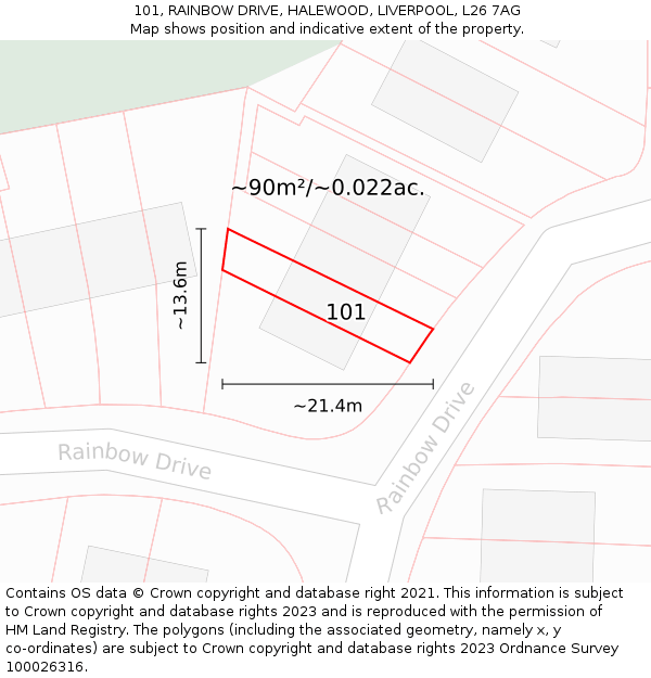101, RAINBOW DRIVE, HALEWOOD, LIVERPOOL, L26 7AG: Plot and title map