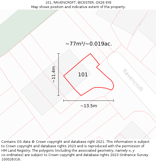 101, RAVENCROFT, BICESTER, OX26 6YE: Plot and title map