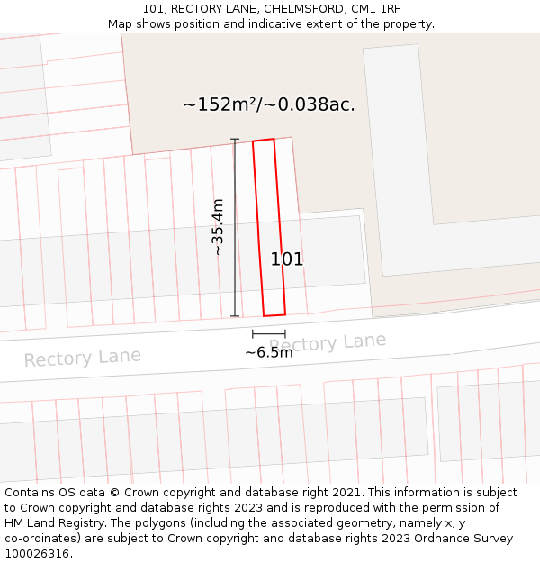 101, RECTORY LANE, CHELMSFORD, CM1 1RF: Plot and title map