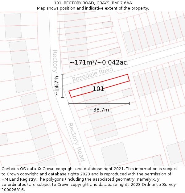 101, RECTORY ROAD, GRAYS, RM17 6AA: Plot and title map