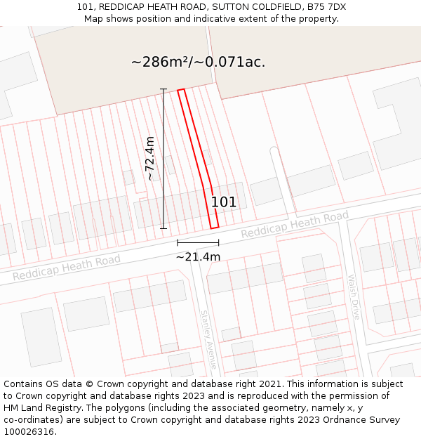101, REDDICAP HEATH ROAD, SUTTON COLDFIELD, B75 7DX: Plot and title map