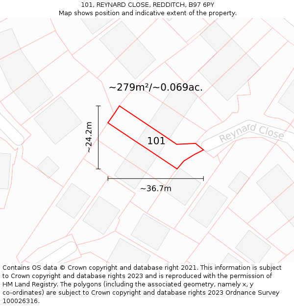 101, REYNARD CLOSE, REDDITCH, B97 6PY: Plot and title map