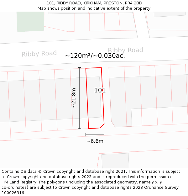 101, RIBBY ROAD, KIRKHAM, PRESTON, PR4 2BD: Plot and title map