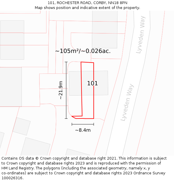 101, ROCHESTER ROAD, CORBY, NN18 8PN: Plot and title map