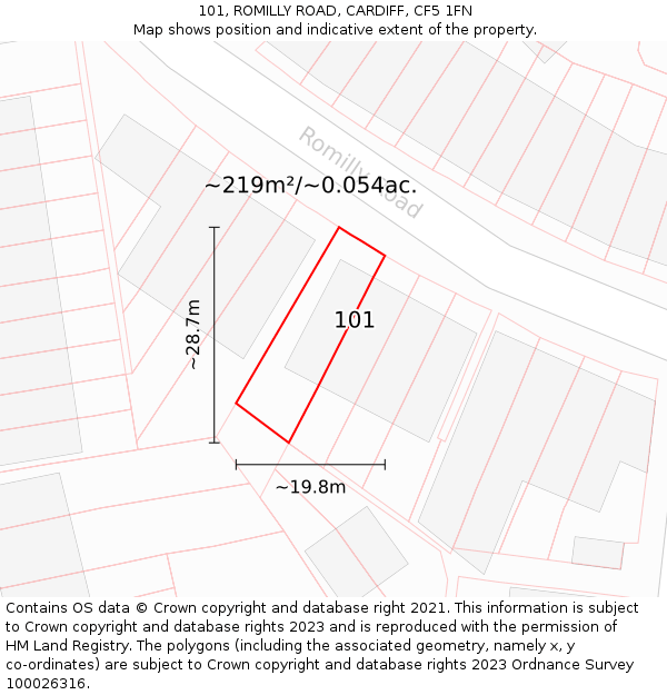 101, ROMILLY ROAD, CARDIFF, CF5 1FN: Plot and title map