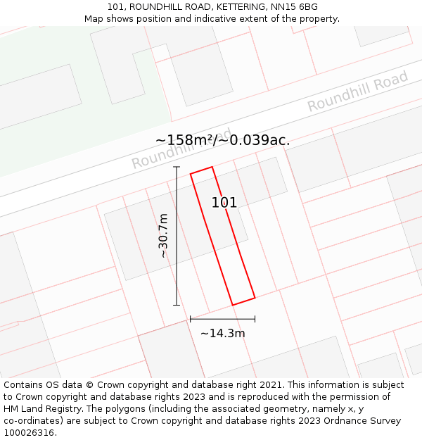 101, ROUNDHILL ROAD, KETTERING, NN15 6BG: Plot and title map