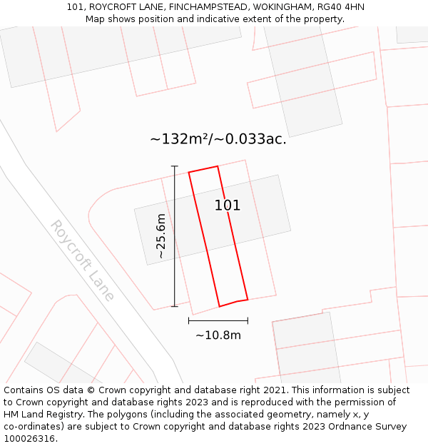 101, ROYCROFT LANE, FINCHAMPSTEAD, WOKINGHAM, RG40 4HN: Plot and title map