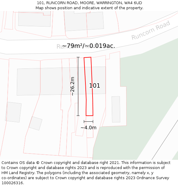 101, RUNCORN ROAD, MOORE, WARRINGTON, WA4 6UD: Plot and title map