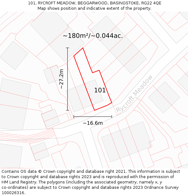 101, RYCROFT MEADOW, BEGGARWOOD, BASINGSTOKE, RG22 4QE: Plot and title map