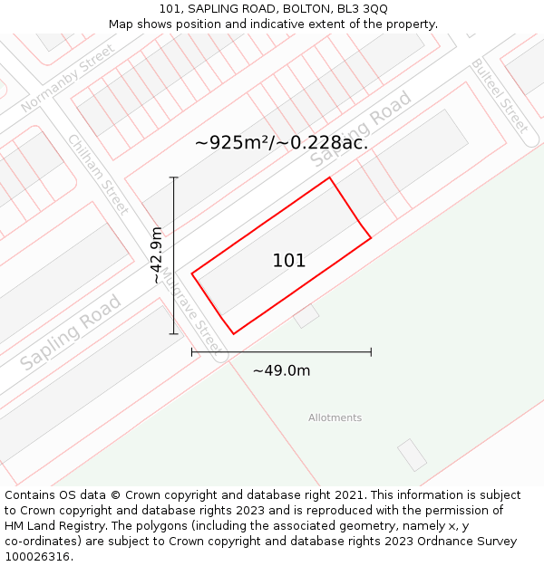 101, SAPLING ROAD, BOLTON, BL3 3QQ: Plot and title map
