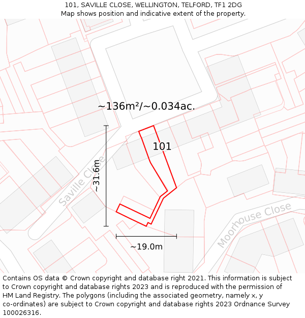 101, SAVILLE CLOSE, WELLINGTON, TELFORD, TF1 2DG: Plot and title map