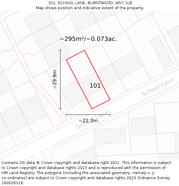 101, SCHOOL LANE, BURNTWOOD, WS7 1LB: Plot and title map