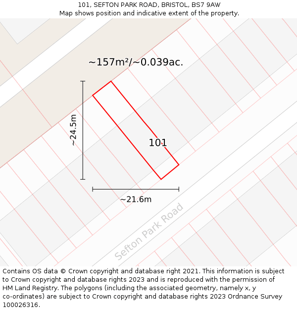 101, SEFTON PARK ROAD, BRISTOL, BS7 9AW: Plot and title map