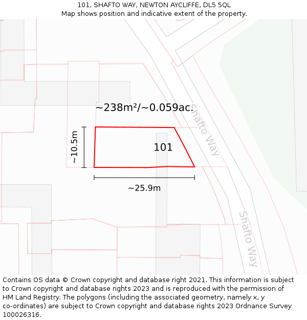 101, SHAFTO WAY, NEWTON AYCLIFFE, DL5 5QL: Plot and title map