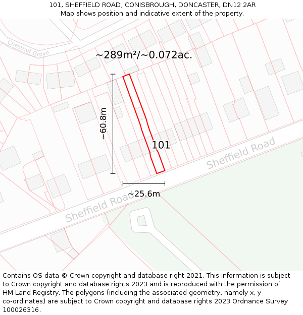 101, SHEFFIELD ROAD, CONISBROUGH, DONCASTER, DN12 2AR: Plot and title map