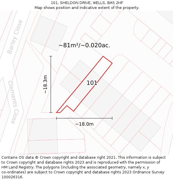 101, SHELDON DRIVE, WELLS, BA5 2HF: Plot and title map