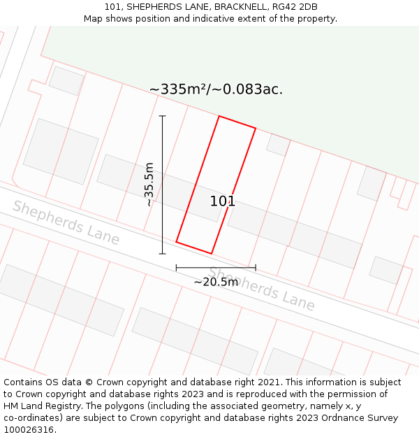 101, SHEPHERDS LANE, BRACKNELL, RG42 2DB: Plot and title map