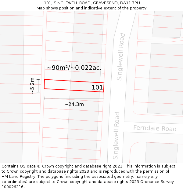 101, SINGLEWELL ROAD, GRAVESEND, DA11 7PU: Plot and title map