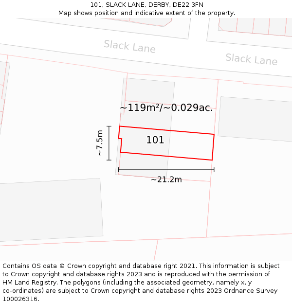 101, SLACK LANE, DERBY, DE22 3FN: Plot and title map