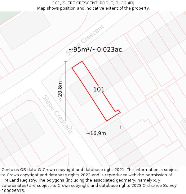 101, SLEPE CRESCENT, POOLE, BH12 4DJ: Plot and title map