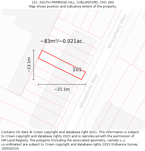 101, SOUTH PRIMROSE HILL, CHELMSFORD, CM1 2RG: Plot and title map