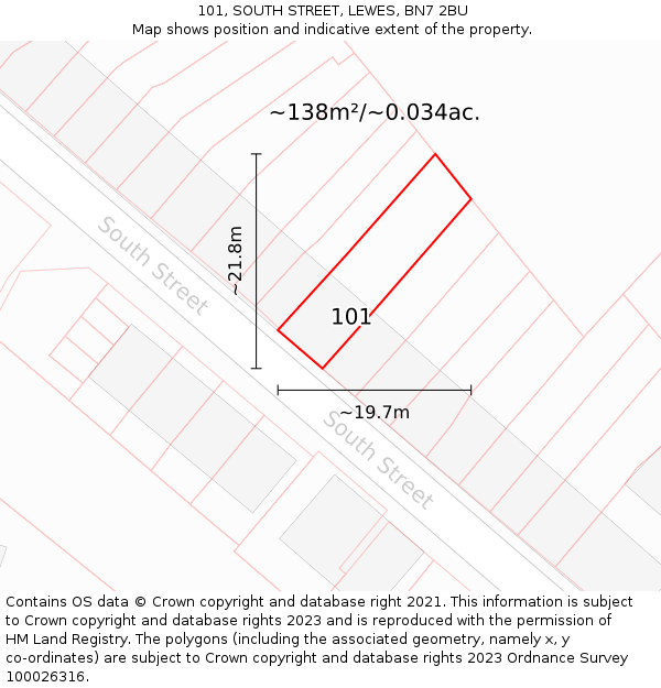 101, SOUTH STREET, LEWES, BN7 2BU: Plot and title map