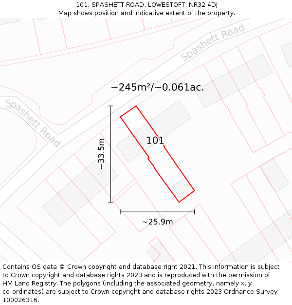 101, SPASHETT ROAD, LOWESTOFT, NR32 4DJ: Plot and title map