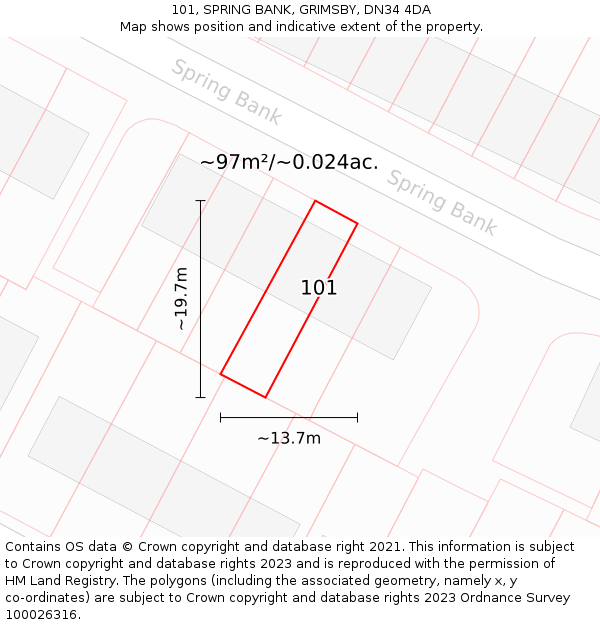 101, SPRING BANK, GRIMSBY, DN34 4DA: Plot and title map