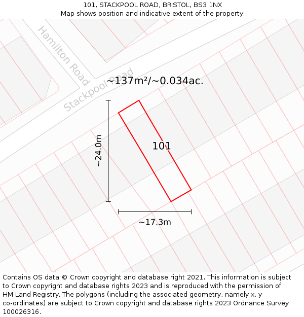 101, STACKPOOL ROAD, BRISTOL, BS3 1NX: Plot and title map