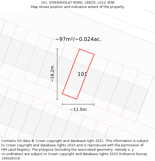 101, STANNINGLEY ROAD, LEEDS, LS12 3NW: Plot and title map