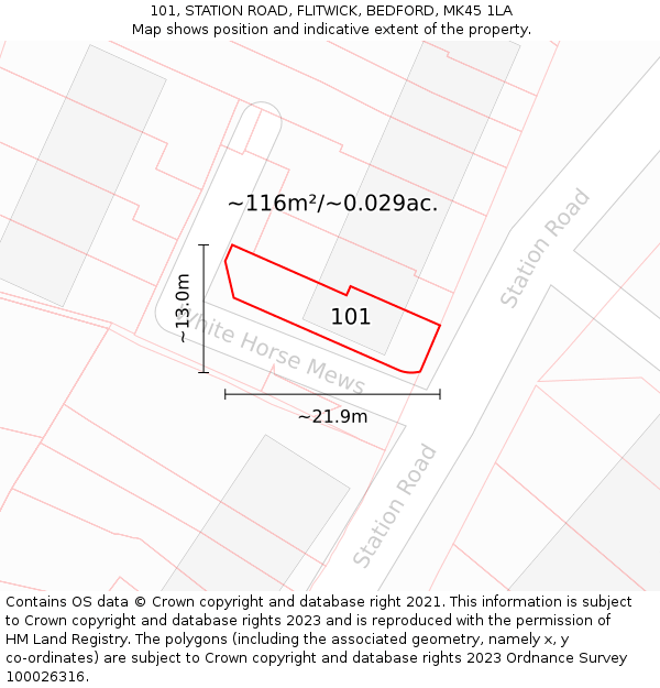 101, STATION ROAD, FLITWICK, BEDFORD, MK45 1LA: Plot and title map