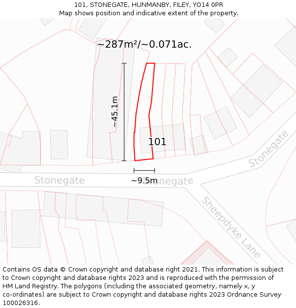 101, STONEGATE, HUNMANBY, FILEY, YO14 0PR: Plot and title map