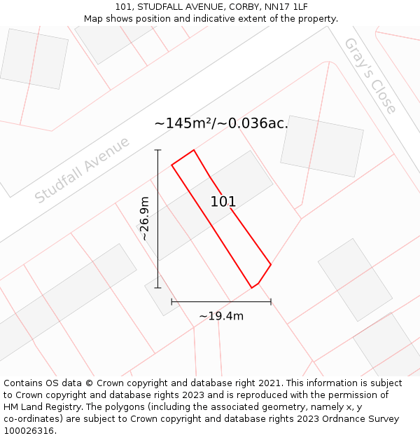 101, STUDFALL AVENUE, CORBY, NN17 1LF: Plot and title map