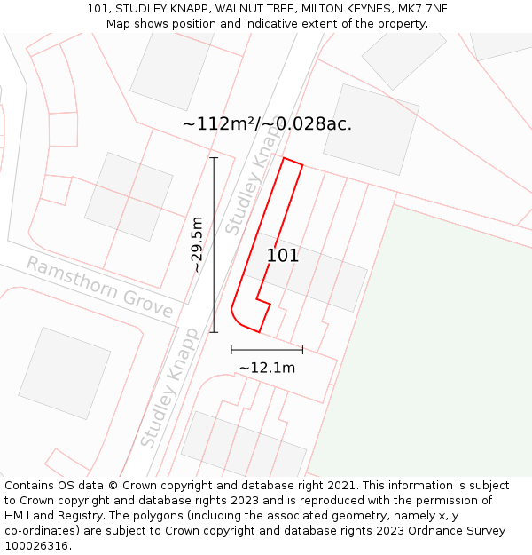 101, STUDLEY KNAPP, WALNUT TREE, MILTON KEYNES, MK7 7NF: Plot and title map